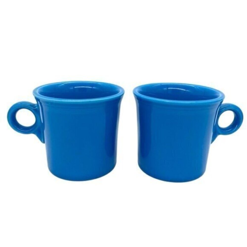 Fiesta Peacock Blue Ring Handled Mug Coffee Cup Homer Laughlin Pair of 2
